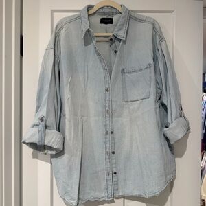 Risen Light Blue Denim Casual Button Down Shirt
